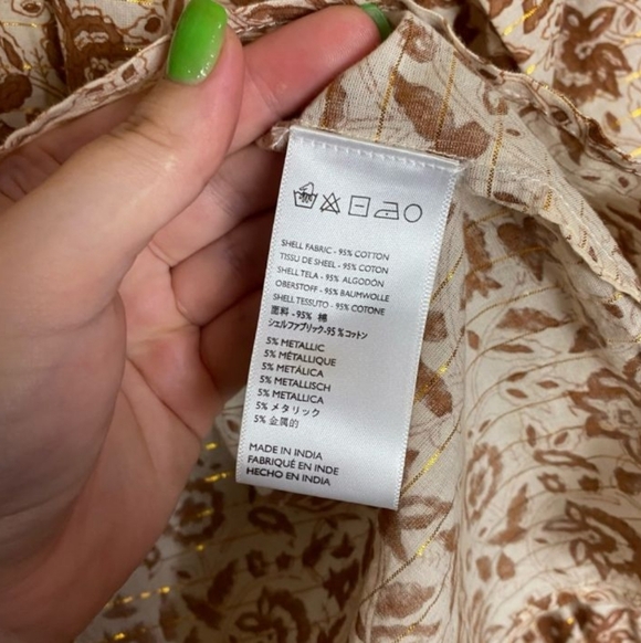 Cloebella Rezza Floral Neutral Metallic Smocked Sleeve Blouse Medium - Picture 9 of 15